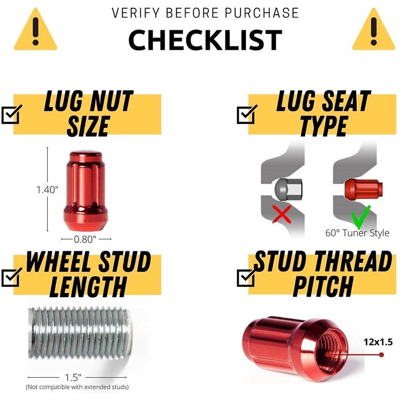 Circuit Performance Spline Drive Tuner Acorn Lug Nuts Red 12x1.5 Forged Steel (24pc + Tool) - Image 2